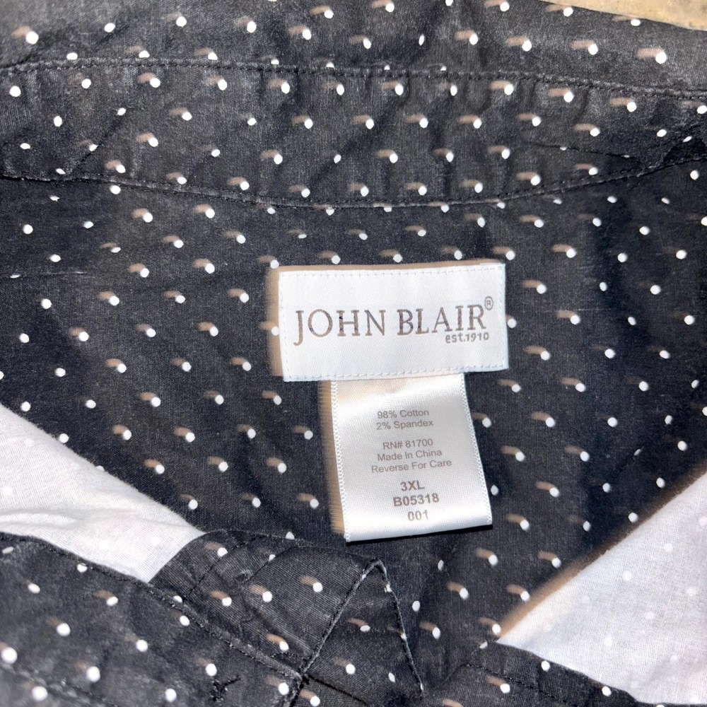 John Blair Shirt Mens 3XL Black Polka Dot Cotton Stretch Short Sleeve Button Up - Picture 3 of 8